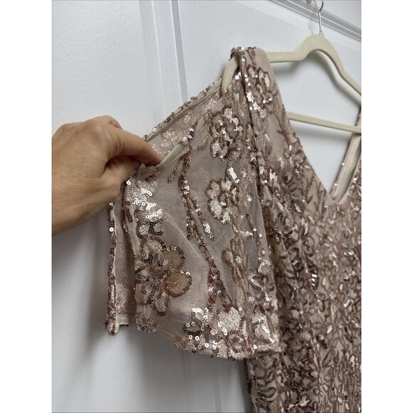 Alex Evenings Womens Size 14 Cream Gold Sequin Embellished Cocktail Formal Dress - Picture 5 of 12